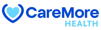 Logo for CareMore Health, featuring the company name in blue with a heart-shaped symbol integrated into the design.