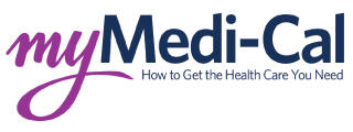 Logo for myMedi-Cal, featuring the company name in purple with a playful, stylized font.