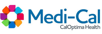 Logo for Medi-Cal, featuring a multicolored flower symbol next to the company name in blue.